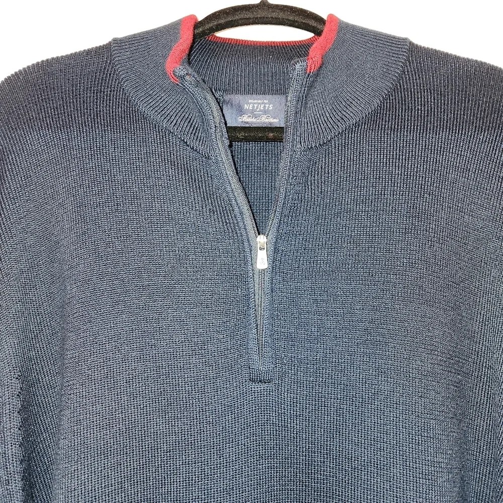 NetJets + Brooks Brothers Navy Blue 1/4 Zip Merino Wool Blend Sweater Size 2XL
